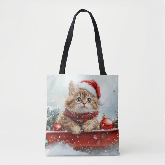 Tote Bag Chat perse à la corniche laissez-la neiger Noël (Devant)