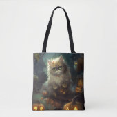 Tote Bag Chat perse d'Halloween avec effroi Citrouille (Devant)