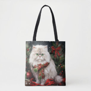 Tote Bag Chat perse en Noël de neige
