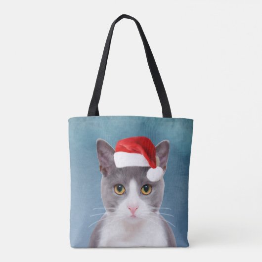 Tote Bag Chat portant le Santa Hat Portrait de Noël (Dos)