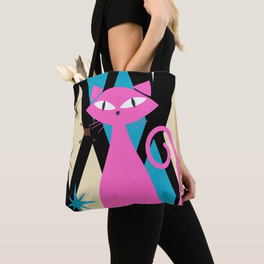 Tote Bag Chat Rétro Branché Milieu de Siècle Moderne (De près)