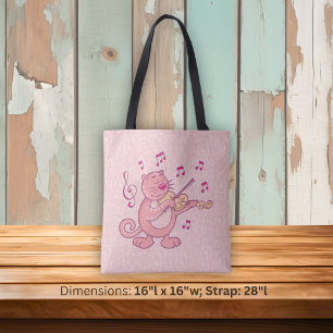 Tote Bag Chat rose avec violon