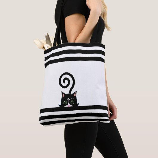 Tote Bag Chat sauvage Tuxedo moderne en noir et blanc (De près)