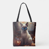 Tote Bag Chat Siamais Halloween Avec Peur Citrouille (Dos)