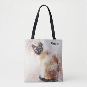 Tote Bag Chat siamois d'aquarelle à la mode personnalisé