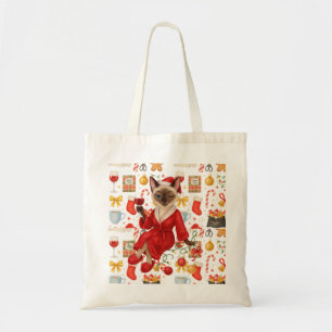 Tote Bag Chat siamois de Noël fête à la maison