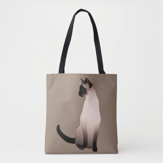 Tote Bag Chat siamois de point de joint sur le Taupe Tan (Devant)