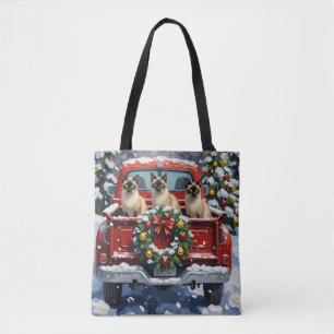 Tote Bag Chat siamois Noël camion rouge Fêtes