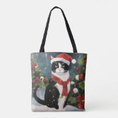 Tote Bag Chat Smoking dans Noël enneigé (Dos)