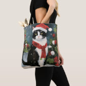 Tote Bag Chat Smoking dans Noël enneigé (De près)