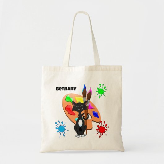 Tote Bag Chat Smoking Et Palette De Peinture (Devant)
