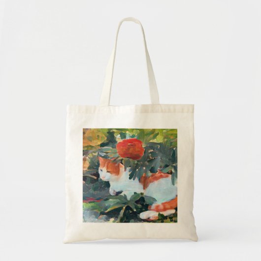 Tote Bag chat sous un buisson à fleurs A.I. amélioré (Devant)