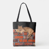 Tote Bag Chat sur mur de brique (Dos)