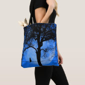 Tote Bag Chat sur une lune bleue fil (De près)