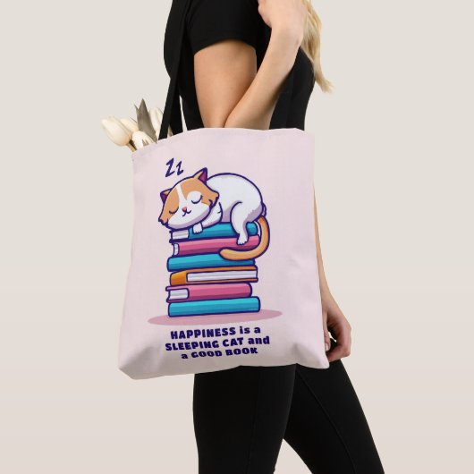 Tote Bag Chat sur une pile de livres Cute Personnalisé Litt (De près)