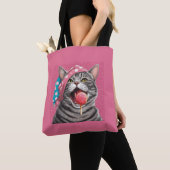 Tote Bag Chat tabby gris drôle d'été (De près)