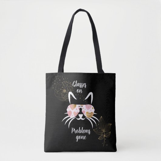 Tote Bag Chat tendance portant des lunettes sur arrière - p (Devant)