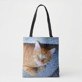 Tote Bag Chat tigré orange mignon de yeux verts (Devant)