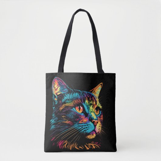 Tote Bag Chat visage couleur néon (Devant)