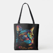Tote Bag Chat visage couleur néon (Dos)