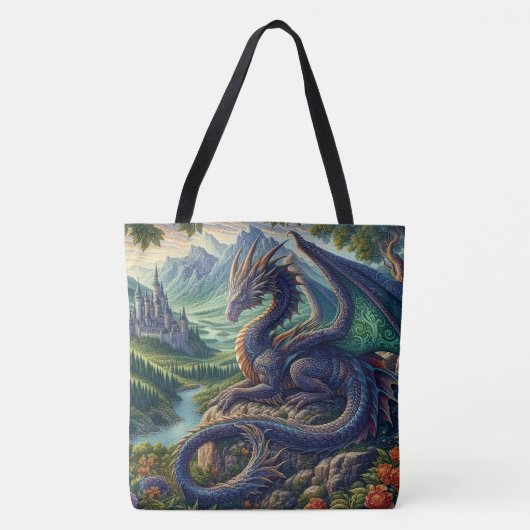 Tote Bag Château du Dragon médiéval coloré (Devant)