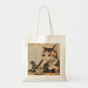 Tote Bag Chateau japonais vintage avec une tasse de thé
