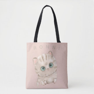 Tote Bag chaton mignon rayé aux yeux verts