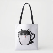 Tote Bag Chaton noir avec nez rouge caché dans une tasse (Devant)