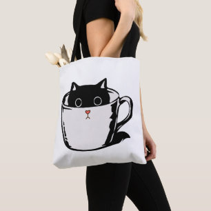 Tote Bag Chaton noir avec nez rouge caché dans une tasse