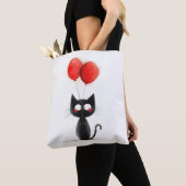 Tote Bag Chaton noir drôle avec ballons rouges (De près)