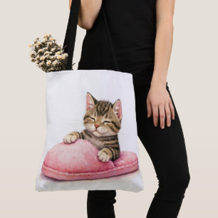 Tote Bag Chaton Tigré Endormi dans une Chausson Rose