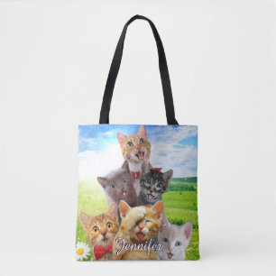 Tote Bag Chatons amusants dans le champ vert.