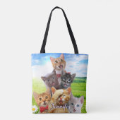 Tote Bag Chatons amusants dans le champ vert. (Dos)