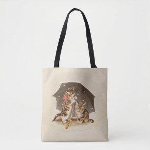 Tote Bag Chatons vintage sous un parapluie, art antique de 