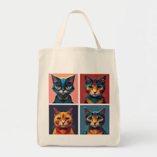 Tote Bag Chats à quatre panneaux à la mode Styliste géométr