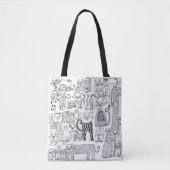 Tote Bag Chats amusant noir et blanc main dessinée art (Devant)