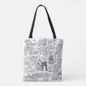 Tote Bag Chats amusant noir et blanc main dessinée art (Dos)