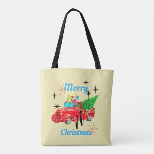 Tote Bag Chats Arbre de Noël Retro Red Truck (Dos)