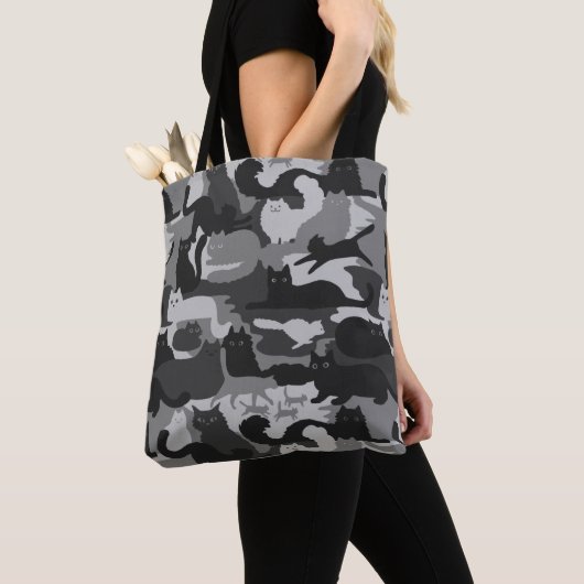 Tote Bag Chats Camouflés Gris Motif Chats Kitty Gris Camo (De près)