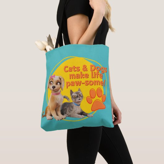 Tote Bag Chats & Chiens Font De La Vie Paw-some ! (De près)
