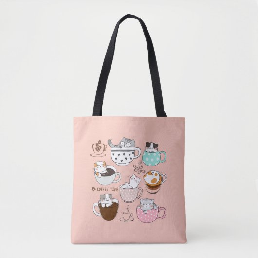 Tote Bag Chats dans des tasses à café (Devant)