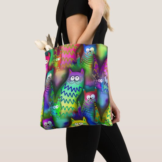 Tote Bag Chats de dessin coloré (De près)