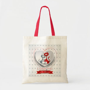 Tote Bag Chats en amour avec coeur