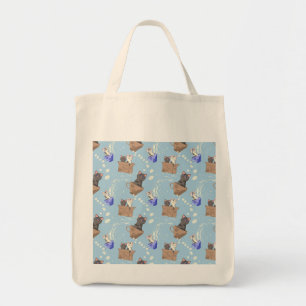 Tote Bag Chats en boîte et gouttes de lait sur bleu