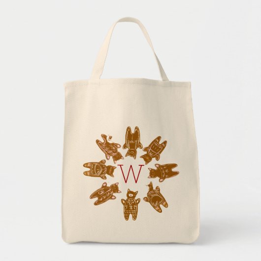 Tote Bag Chats en pain d'épice Monogramme personnalisés - P (Devant)