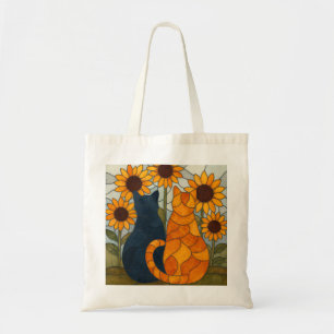 Tote Bag Chats en vitrail et conception d'art de tournesols