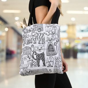 Tote Bag Chats et chatons modernes noirs et blancs à motifs