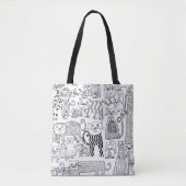 Tote Bag Chats et chatons noirs et blancs modernes (Devant)