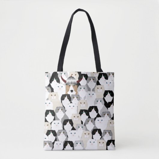 Tote Bag Chats et chien Allover Fourre-tout (Devant)