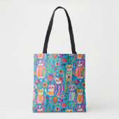 Tote Bag Chats et fleurs colorés Whimsical Happy (Devant)